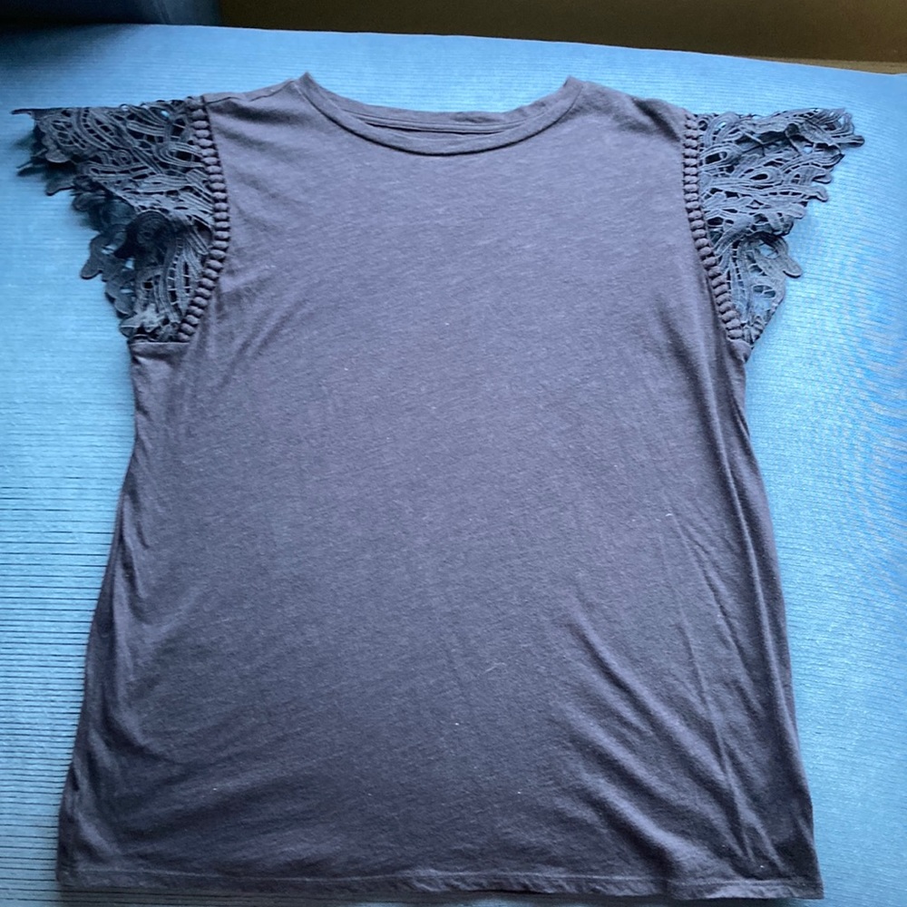 Loft Navy Blue Lace Flutter Sleeve T-shirt